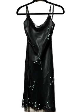 Vintage Betsey Johnson Silk Blend Rosette Slip Dress Black Blue Cowl Neck Size 8